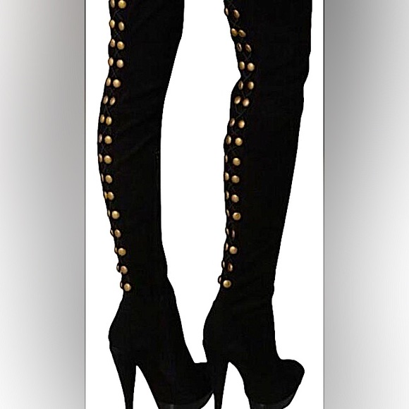 RACHEL ZOE Brigitte Stretch Suede Studded OTK Boots - Picture 4 of 8